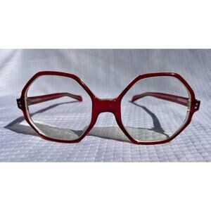 True Vintage Selecta Full Red Hexagon 6 Sided Frame Eyeglasses Made In France